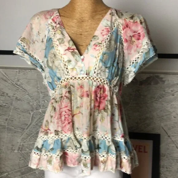 Zimmerman Floral Lace Trim Women Top Size 3 - Picture 4 of 14